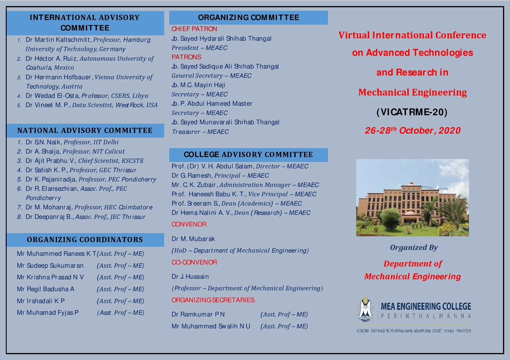 Virtual International Conference on Advanced Technologies and Research in Mechanical Engineering VICATRME 20