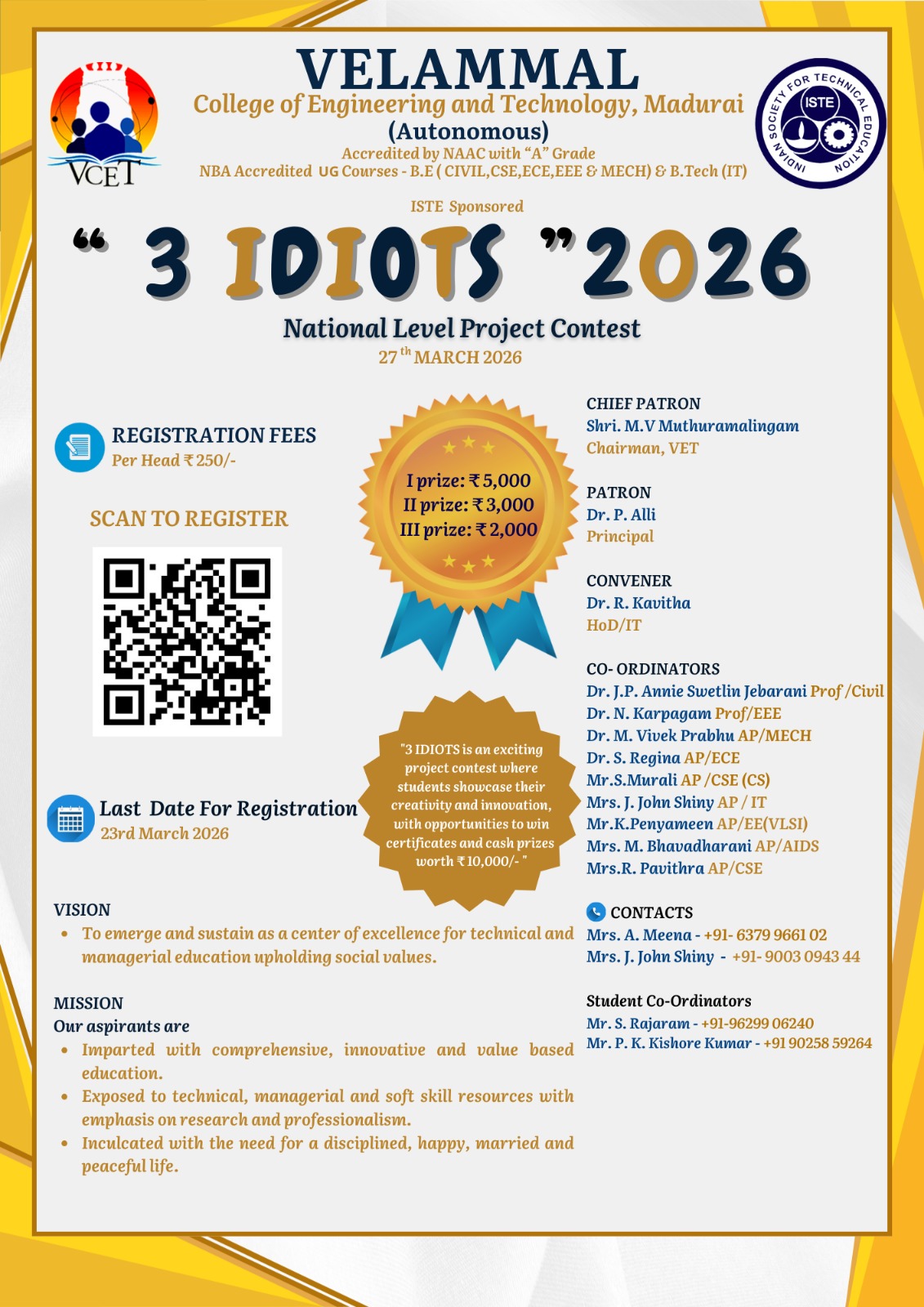 3 Idiots 2026 National Level Project Contest Poster 