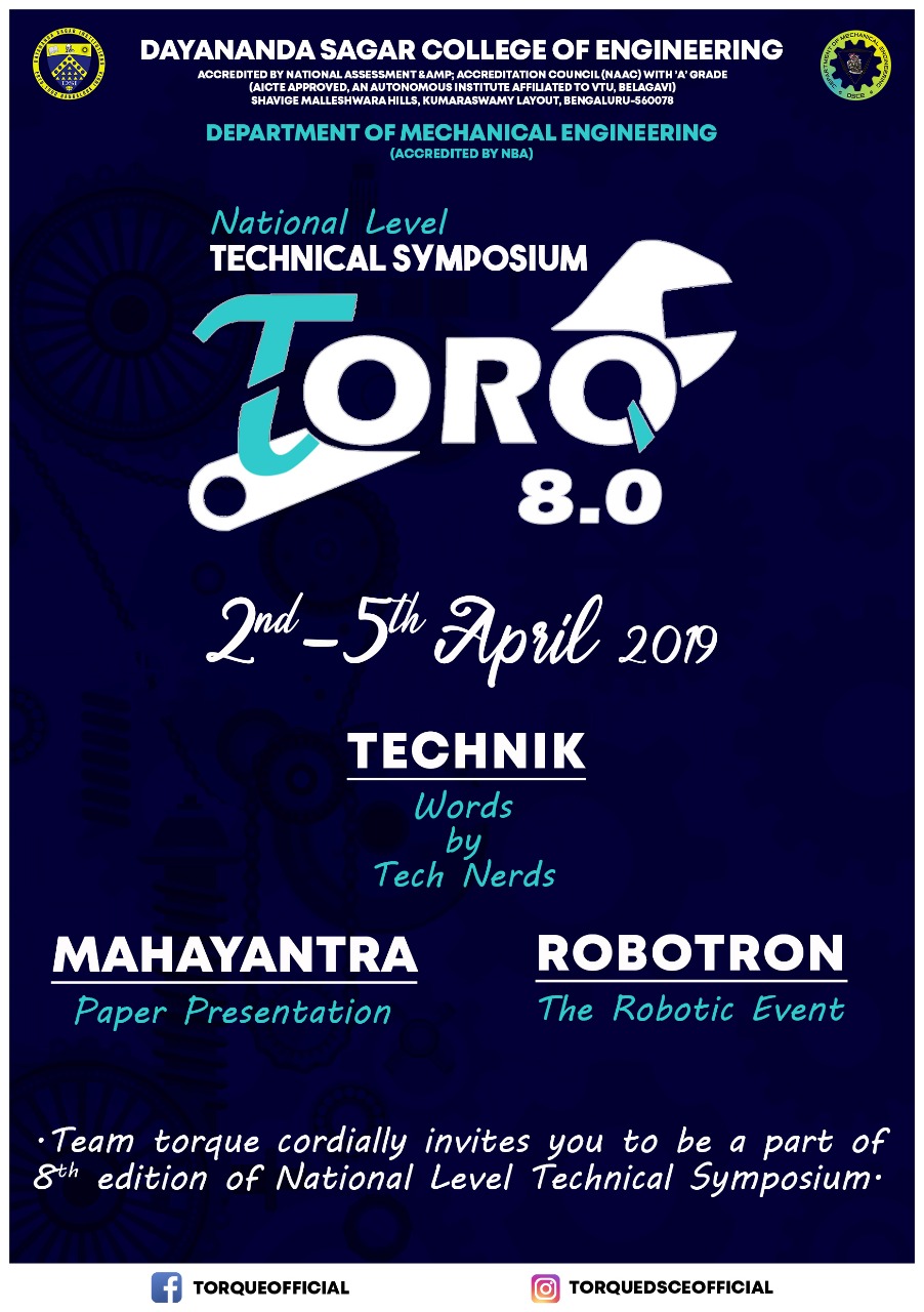 Torque 8.0 2019, Dayananda Sagar College of Engineering, Technical  Symposium, Bengaluru