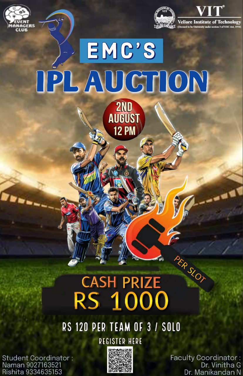 IPL Auction 2020, Vellore Institute of Technology, Online Event, Vellore