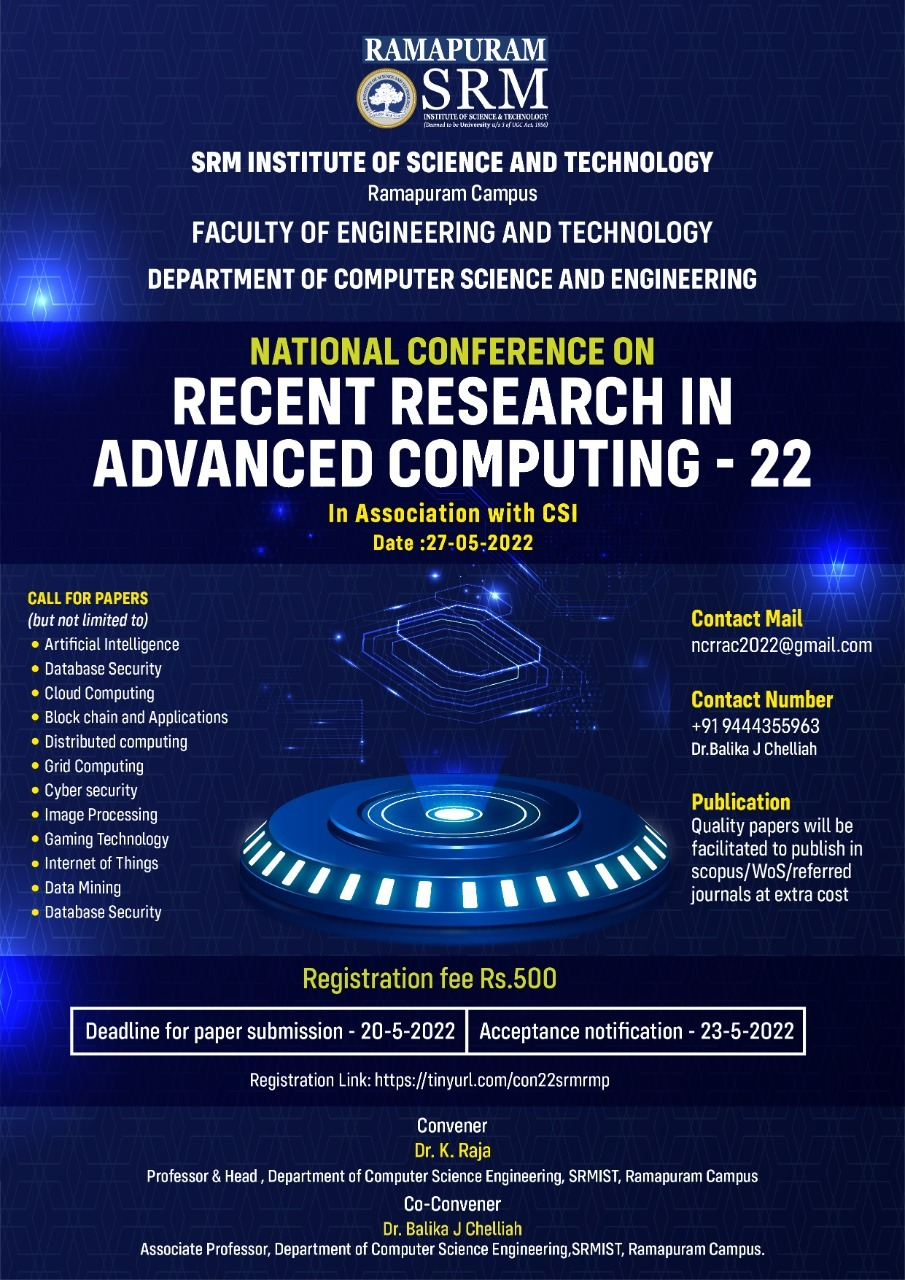 Recent Research in Advanced Computing NCRRAC 22