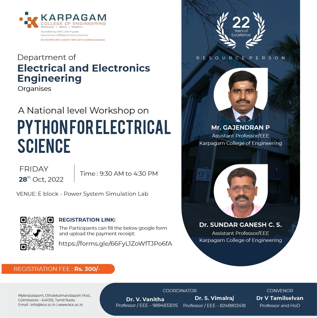 Python for Electrical Science 2022, Karpagam College of Engineering ...