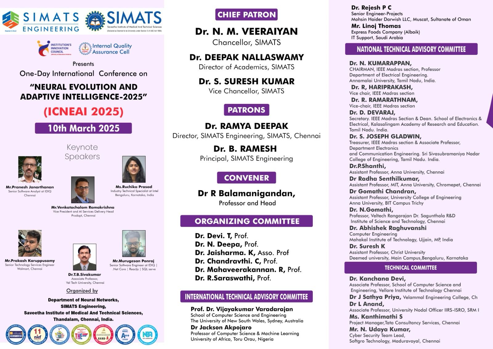 International Conference on Neural Evolution and Adaptive Intelligence - 2025