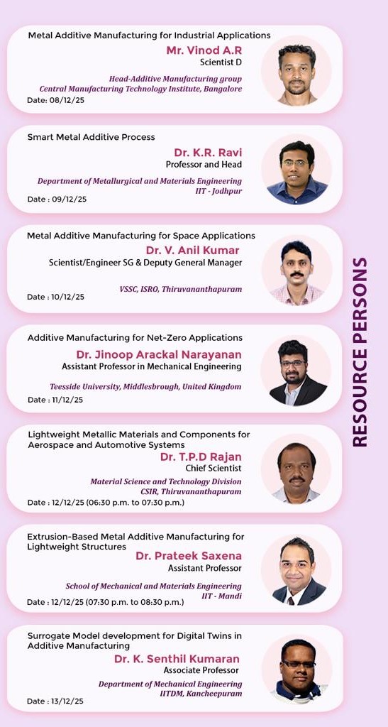 Six-Day Online Faculty Development Programme (FDP) on “ADDITIVE MANUFACTURING 2025