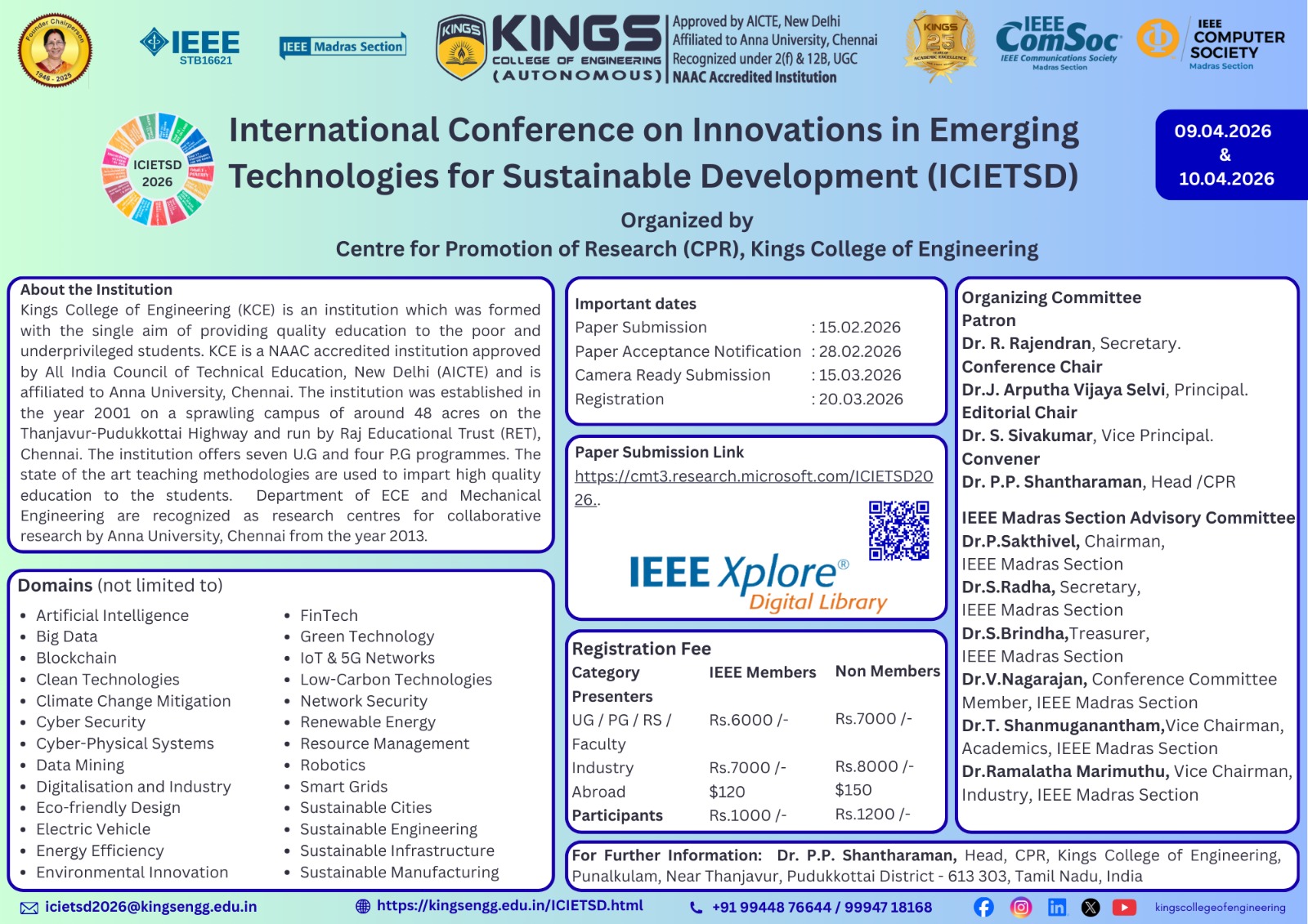 2026 International Conference on Innovations in Emerging Technologies for Sustainable Development (ICIETSD)