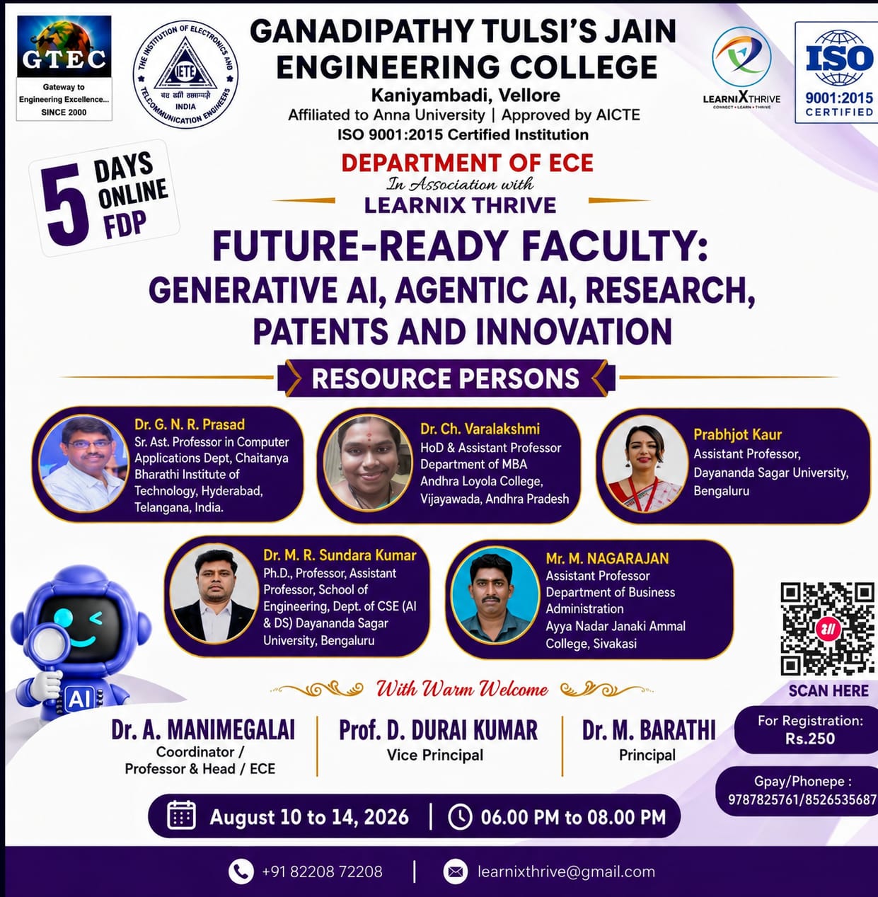 5 days National level FDP on Future - Ready Faculty: Generative AI, Agentic AI, Research, Patents & Innovation 2026