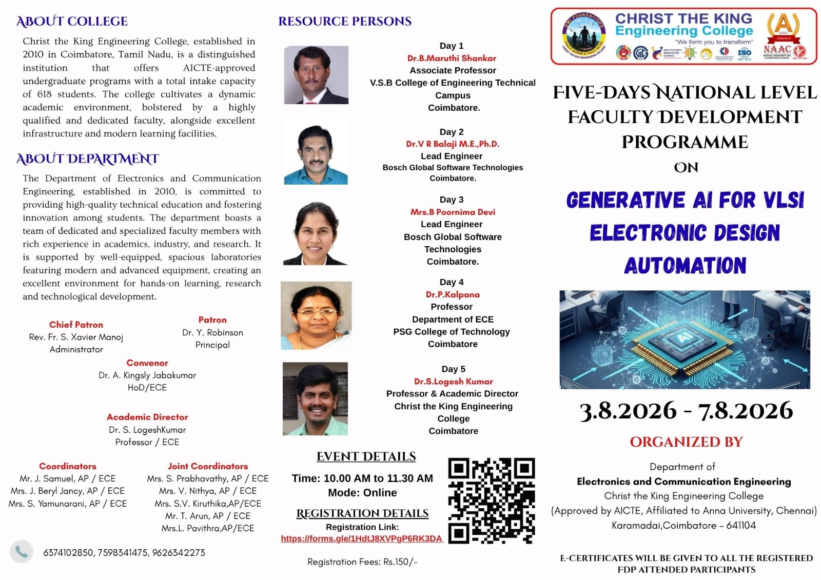 Five-Day National Level Online Faculty Development Programme on GENerative AI for VLSI Electronic Design Automation 2026