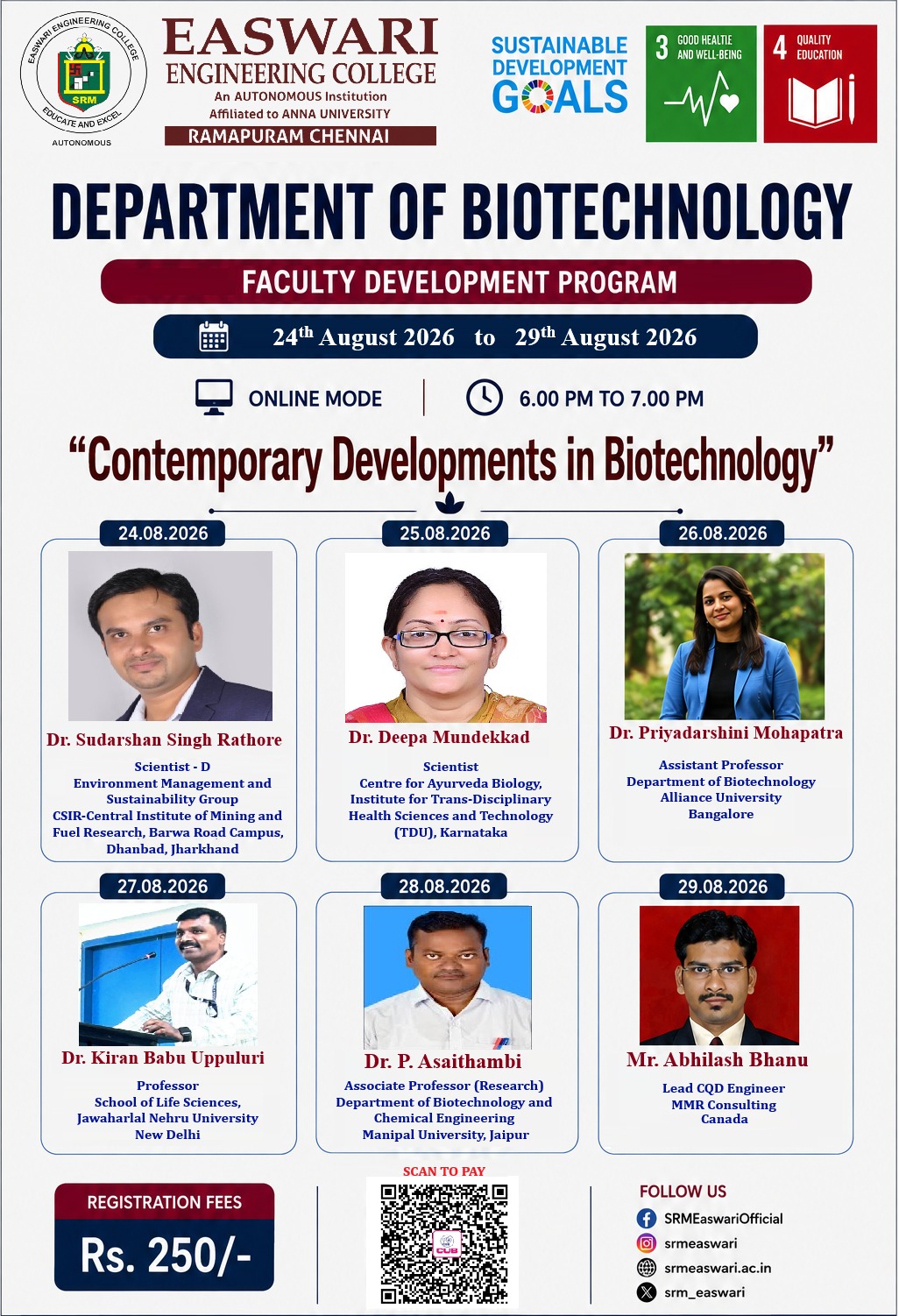 Faculty Development Programe on Contemporary Developments in Biotechnology 2026