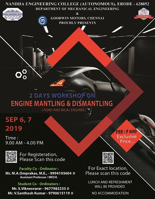 National Level Technical Workshop on Engine Mantling and Dismantling 2019