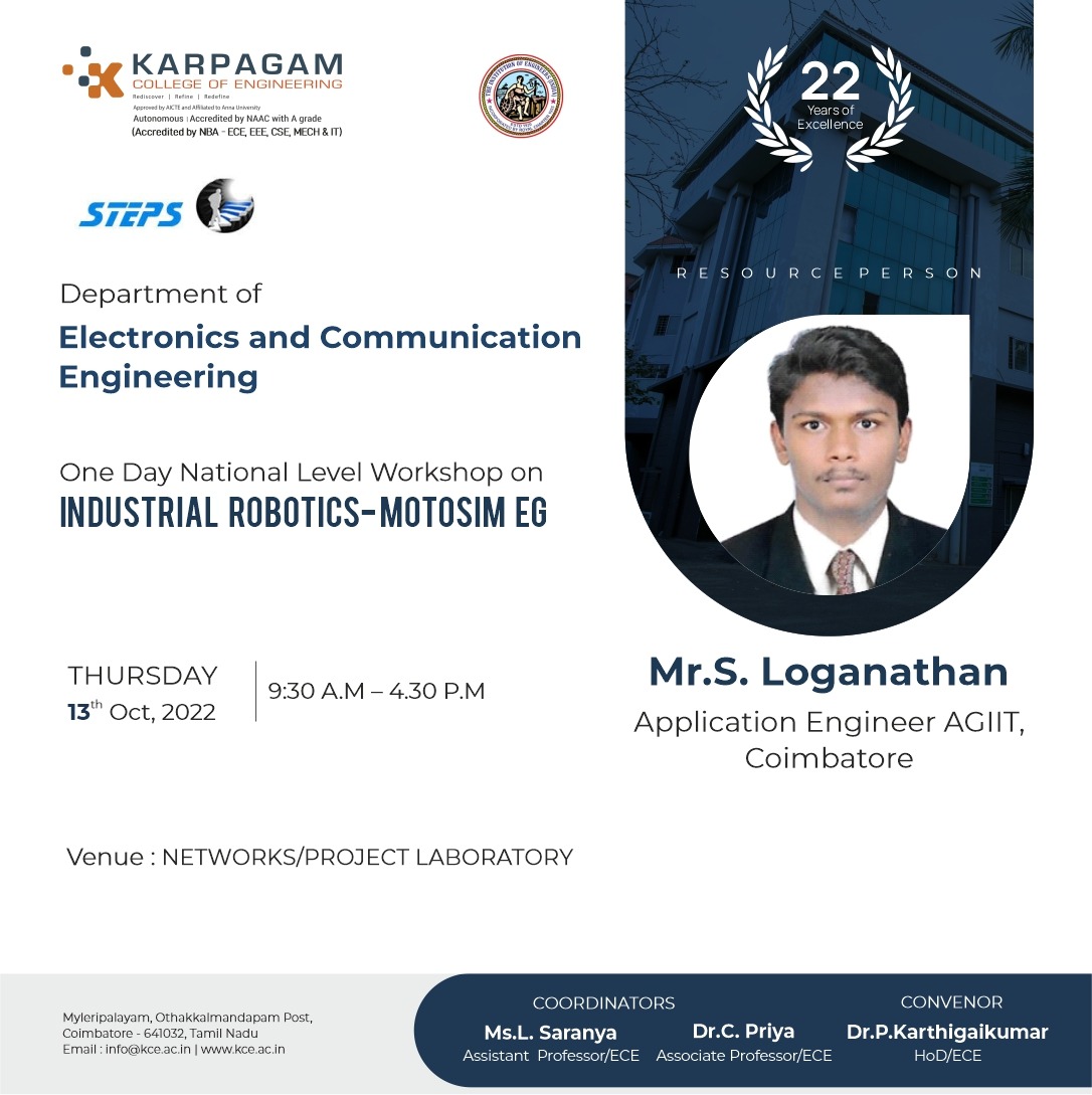 One day National Level Workshop on Industrial Robotics- MOTOSIM EG 2022