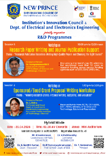 Workshop on Research Paper Writing and Journal Publication Support” and “Sponsored/Seed Grant Proposal Writing. 2026 Workshop Poster 