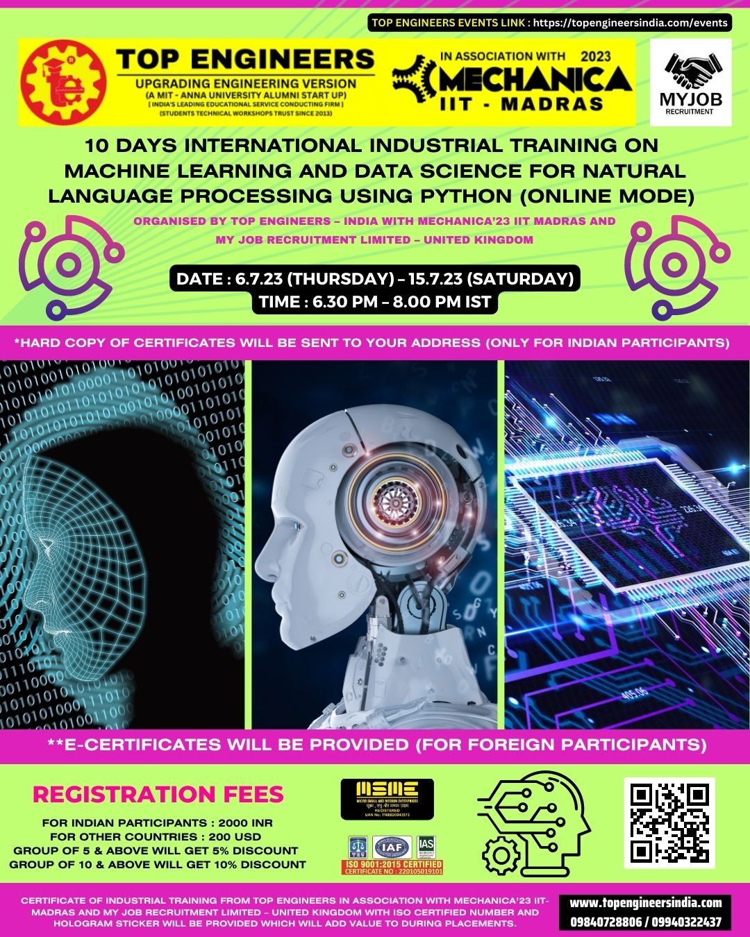 10 Days International Industrial Training on Machine Learning and Data Science for Natural Language Processing using Python (online Mode) 2023