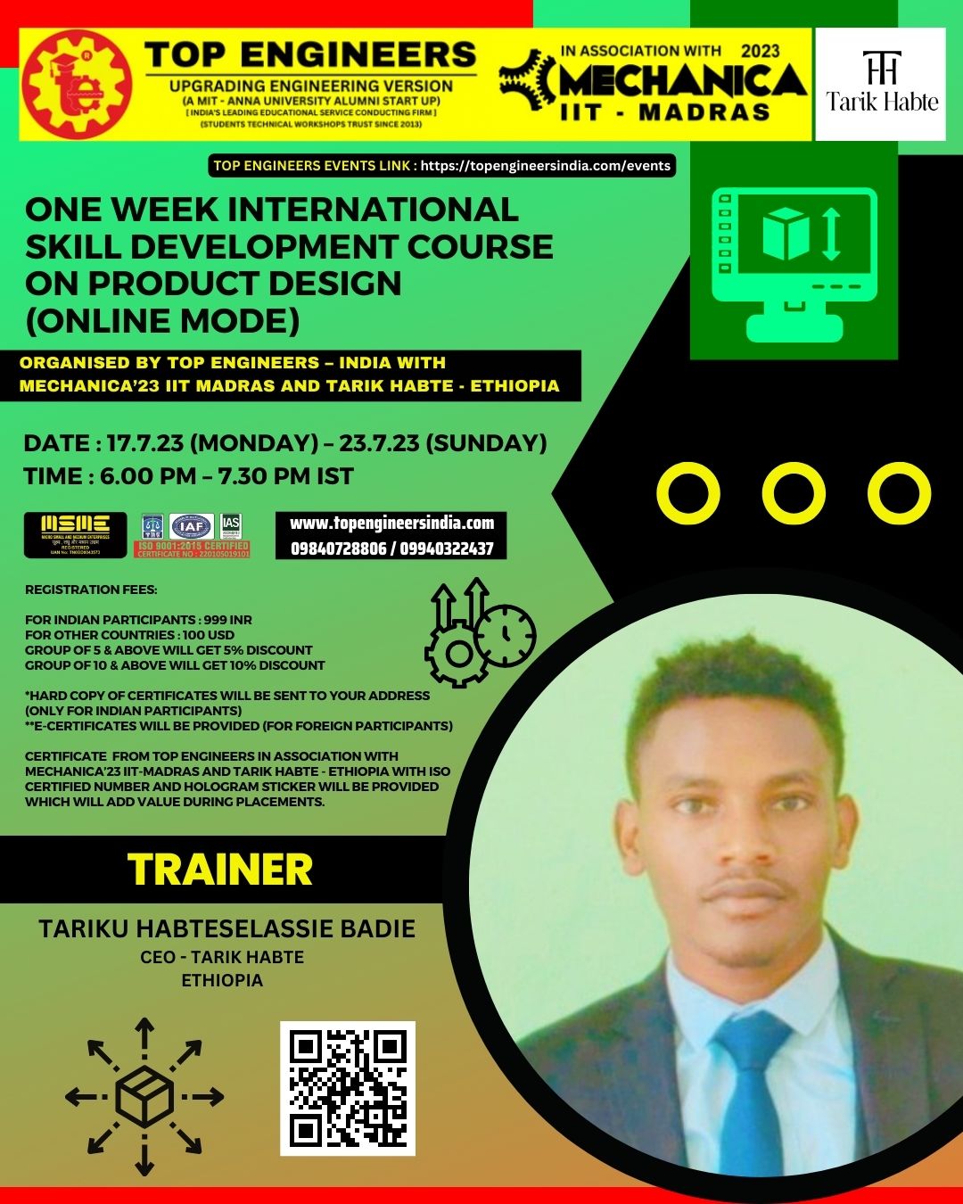 One Week International Skill Development Course on Product Design (online Mode) 2023