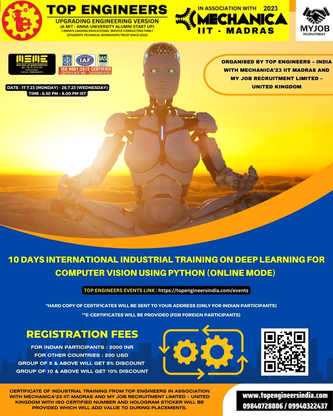 10 Days International Industrial Training on Deep Learning for Computer Vision using Python (online Mode) 2023