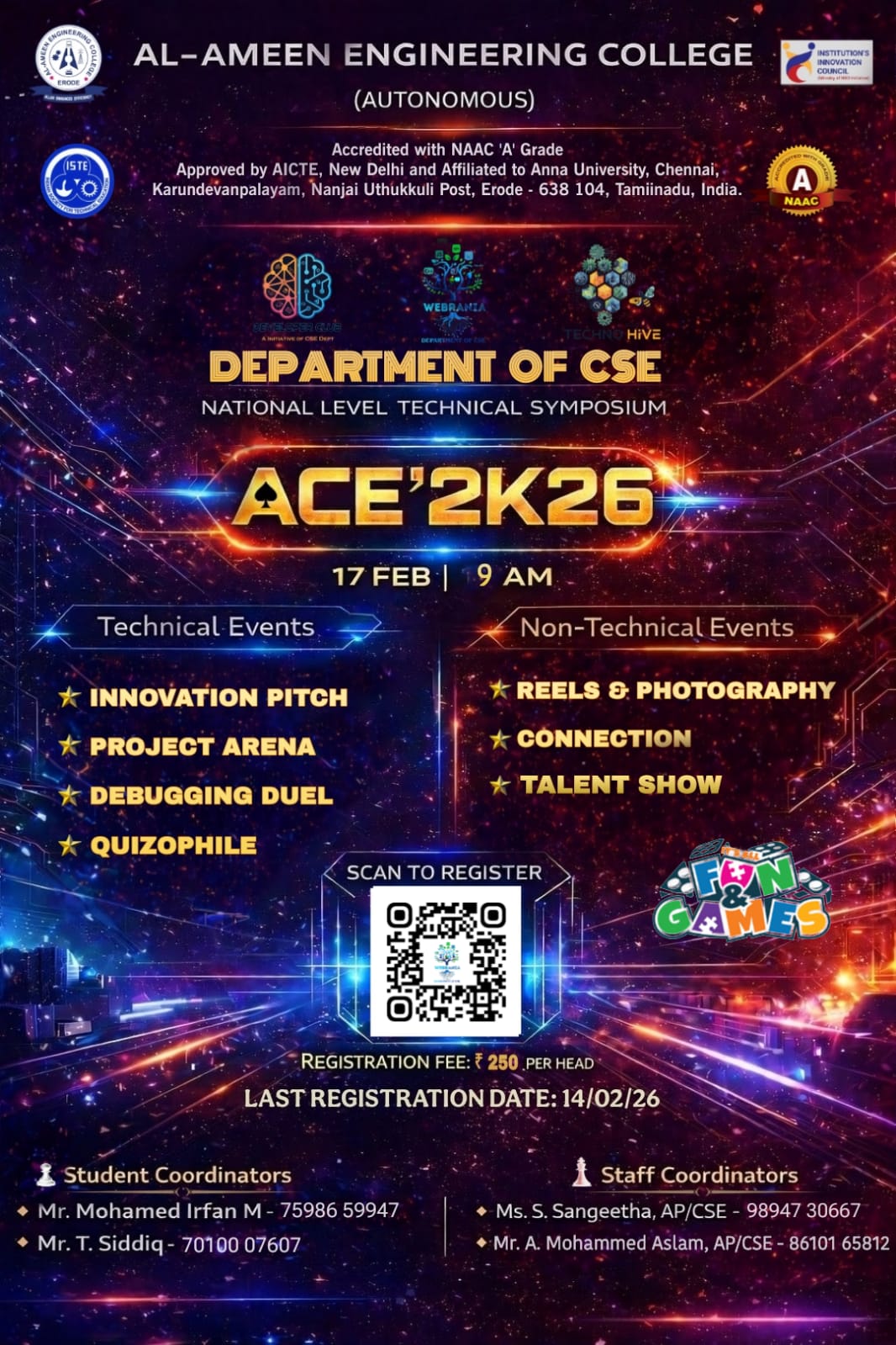 ACE 2K26 National Level Technical Symposium Poster 
