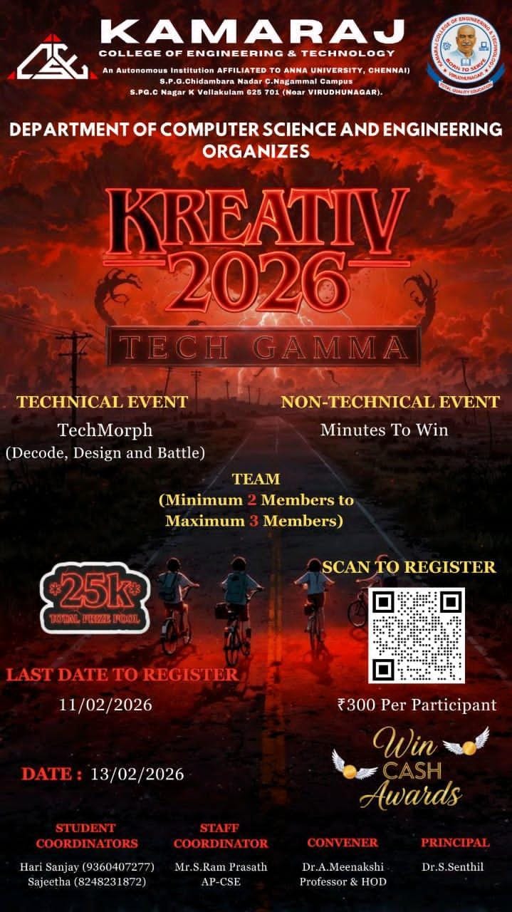 KREATIV 2026-TECH GAMMA Technical Event Poster 