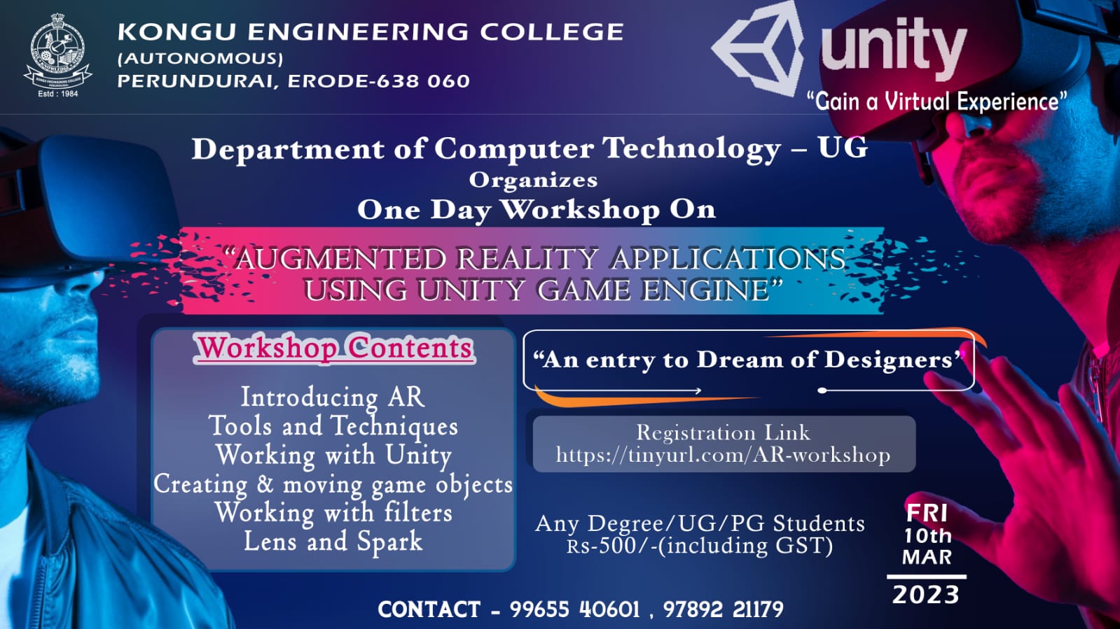 One day Workshop on Augmented Reality Applications Using Unity Game Engine 2023