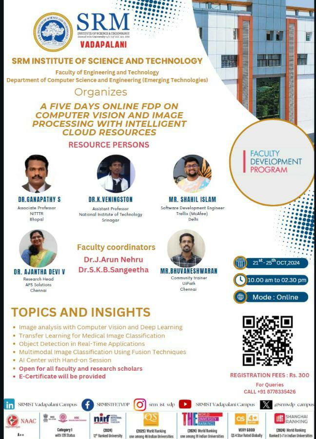 5-Day Online FDP on Computer Vision & Image Processing with Intelligent Cloud Resources 2024