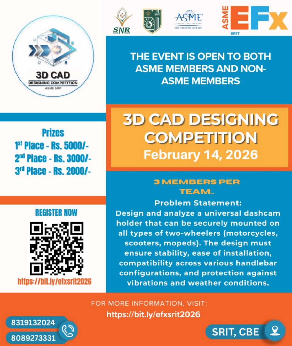 ASME EFx SRIT: 3D CAD Designing Competition 2026 3D CAD Designing Competition Poster 