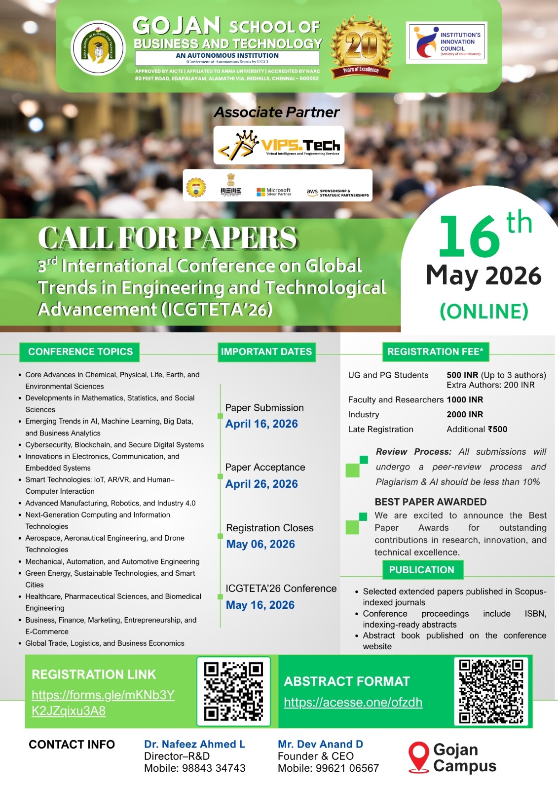 3rd International Conference on Global Trends in Engineering and Technological Advancement (ICGTETA 2026) International Conference Poster 