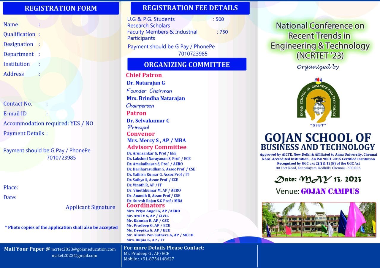 National Conference on Recent Trends in Engineering and Technology (NCRTET'23)