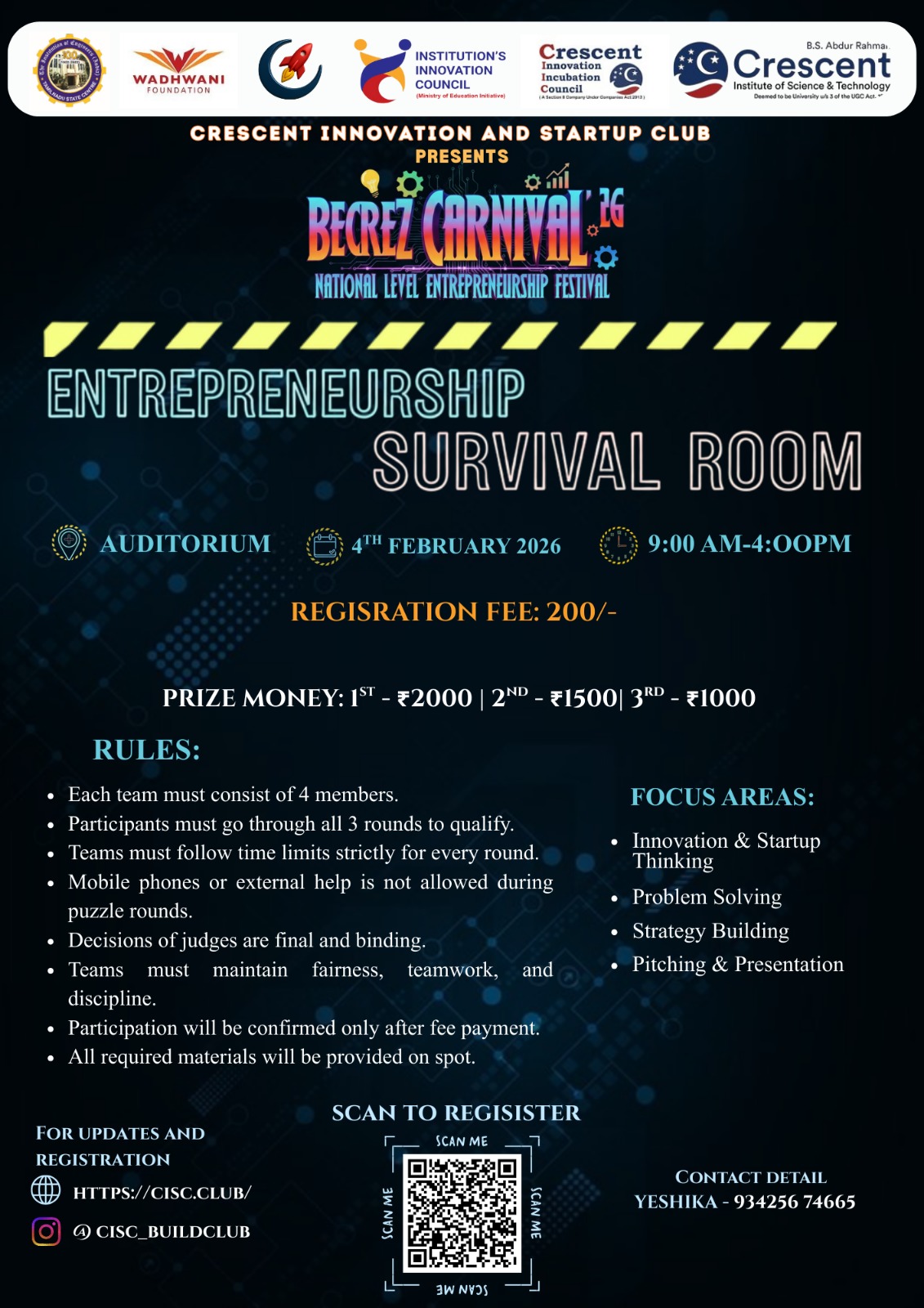 Entrepreneurship Survival Room 2026 Entrepreneurship Summit Poster 