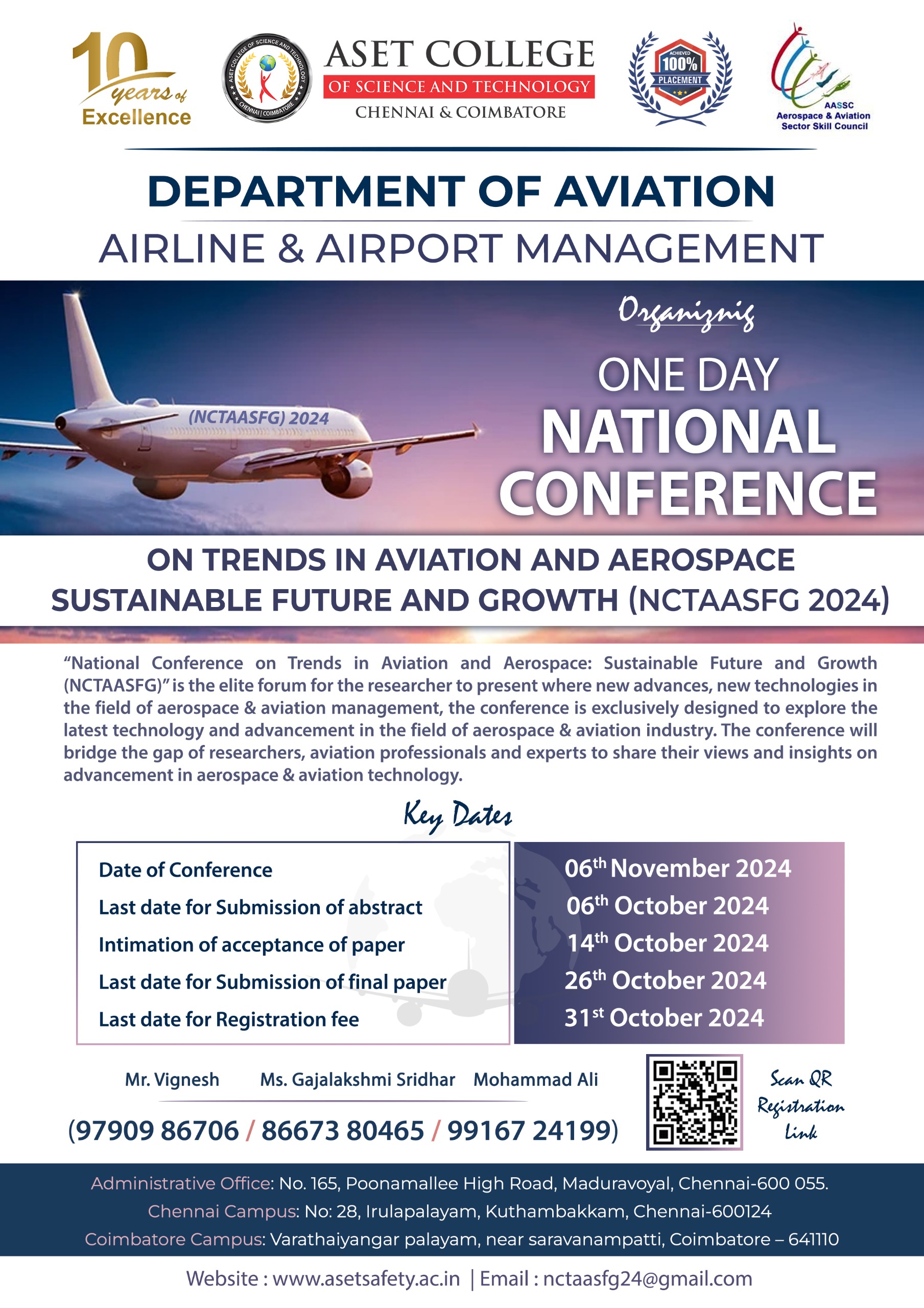 National Conference on Trends in Aviation and Aerospace: Sustainable Future and Growth (NCTAASFG 2024)