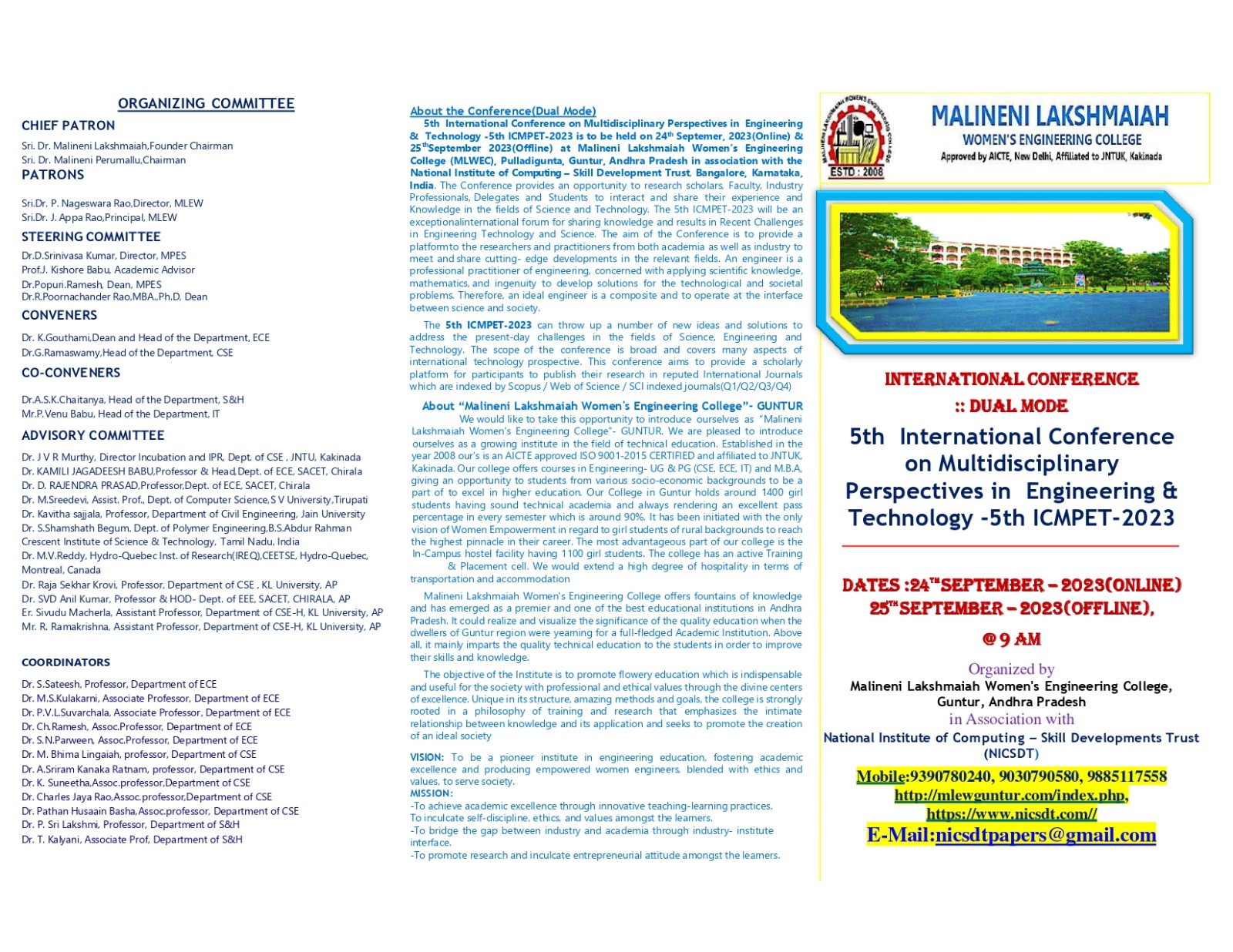 5th International Conference on Multidisciplinary Perspectives in Engineering and Technology (5th ICMPET 2023 - Dual Mode)
