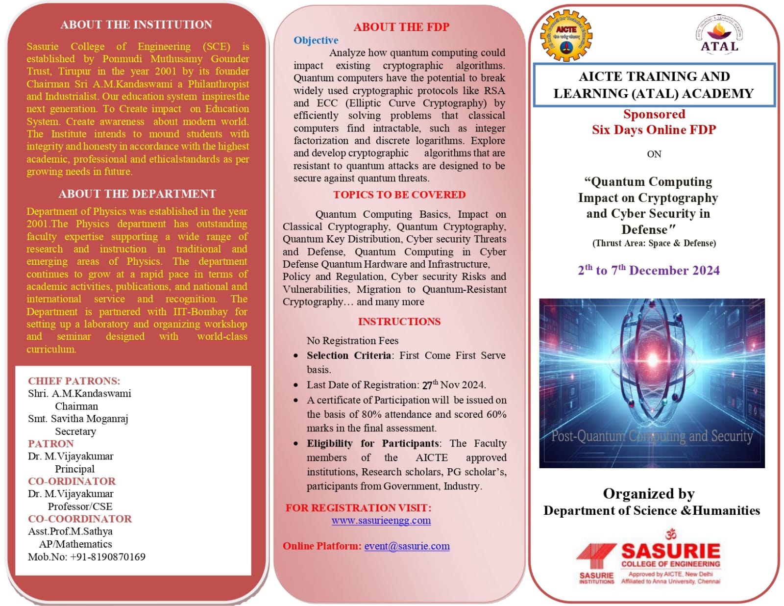 Atal Online FDP on Quantum Computing Impact of Cryptography and Cyber Security in Defence 2024