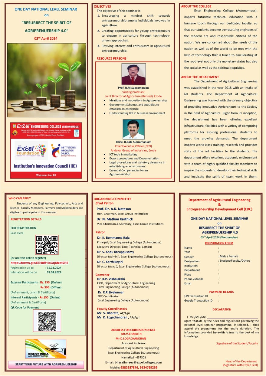 National Level Seminar on Resurrect the Spirit of Agriprenuership 4.0 2024