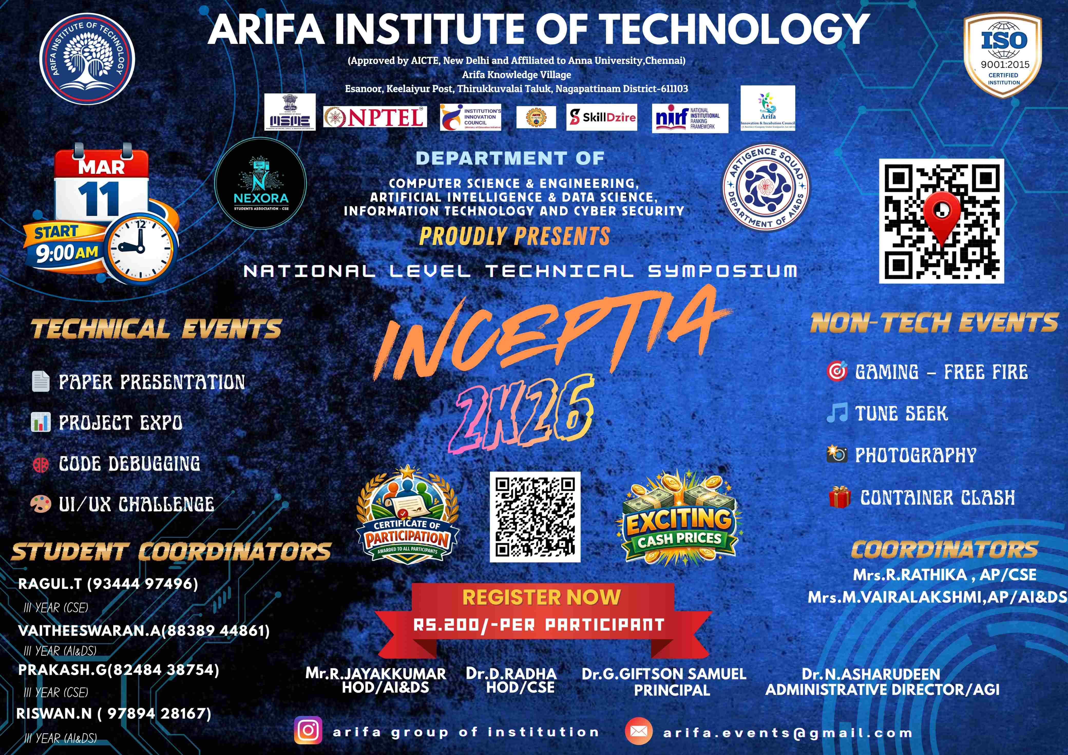 INCEPTIA 2K26 National Level Technical Symposium Poster 