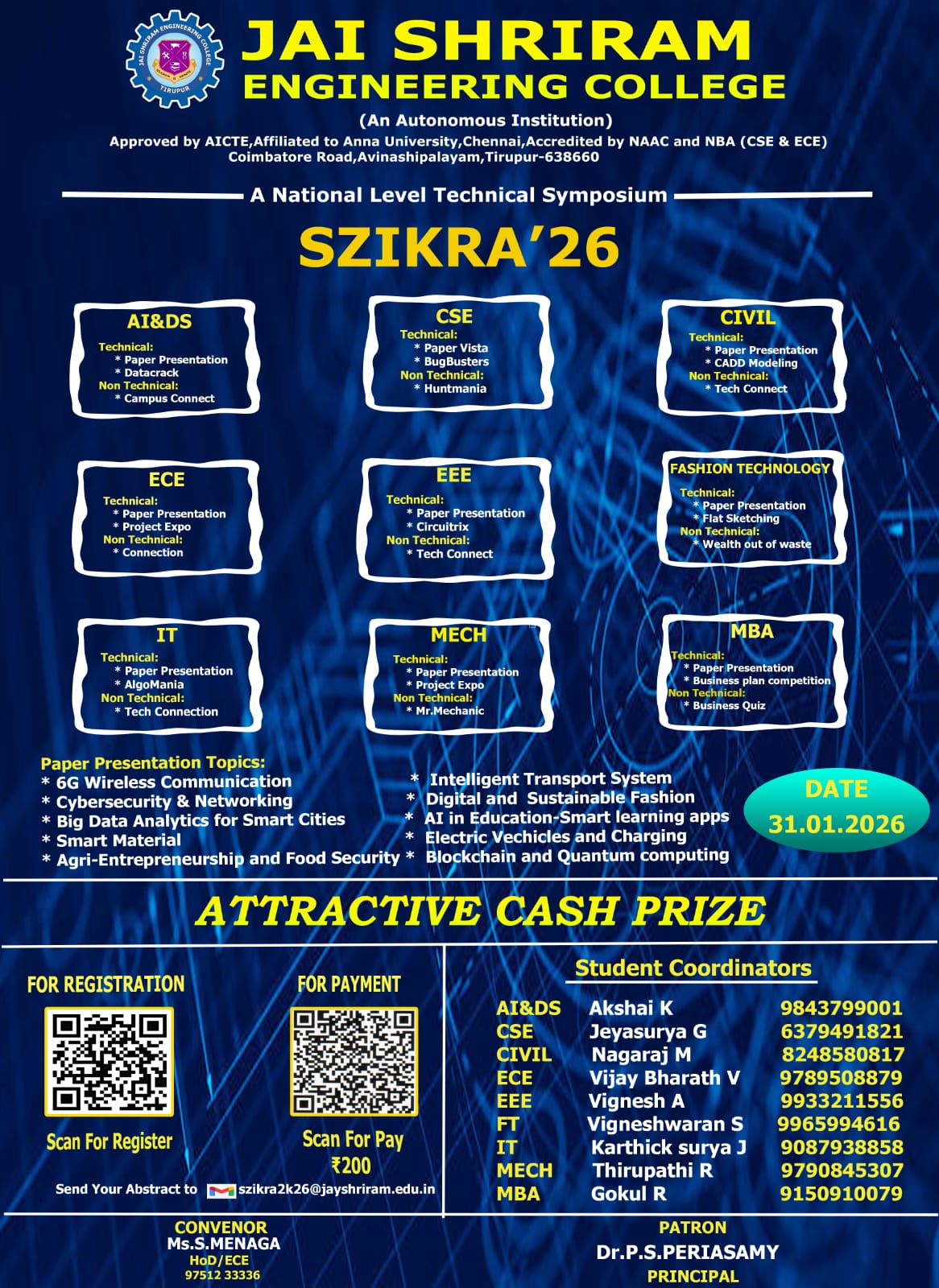 SZIKRA '26 National Level Technical Symposium Poster 