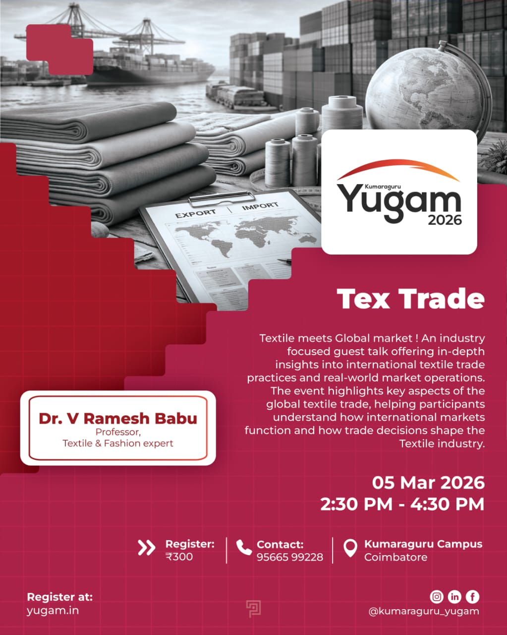 Tex Trade, YUGAM 2026 Technical Event Poster 