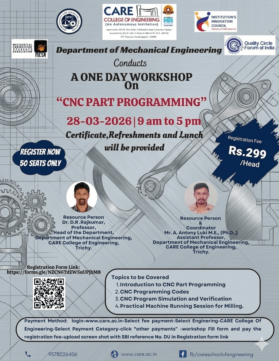 One Day Workshop in CNC part Programming 2026