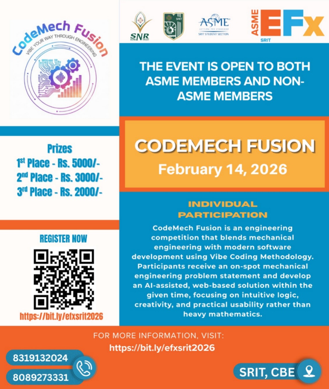 ASME EFx SRIT: CodeMech Fusion 2026 Technical Event Poster 