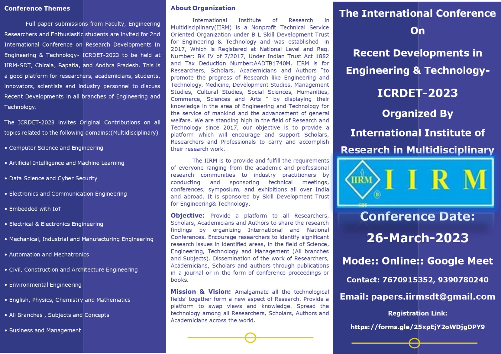 The International Conference On Recent Developments in Engineering and Technology ICRDET 2023