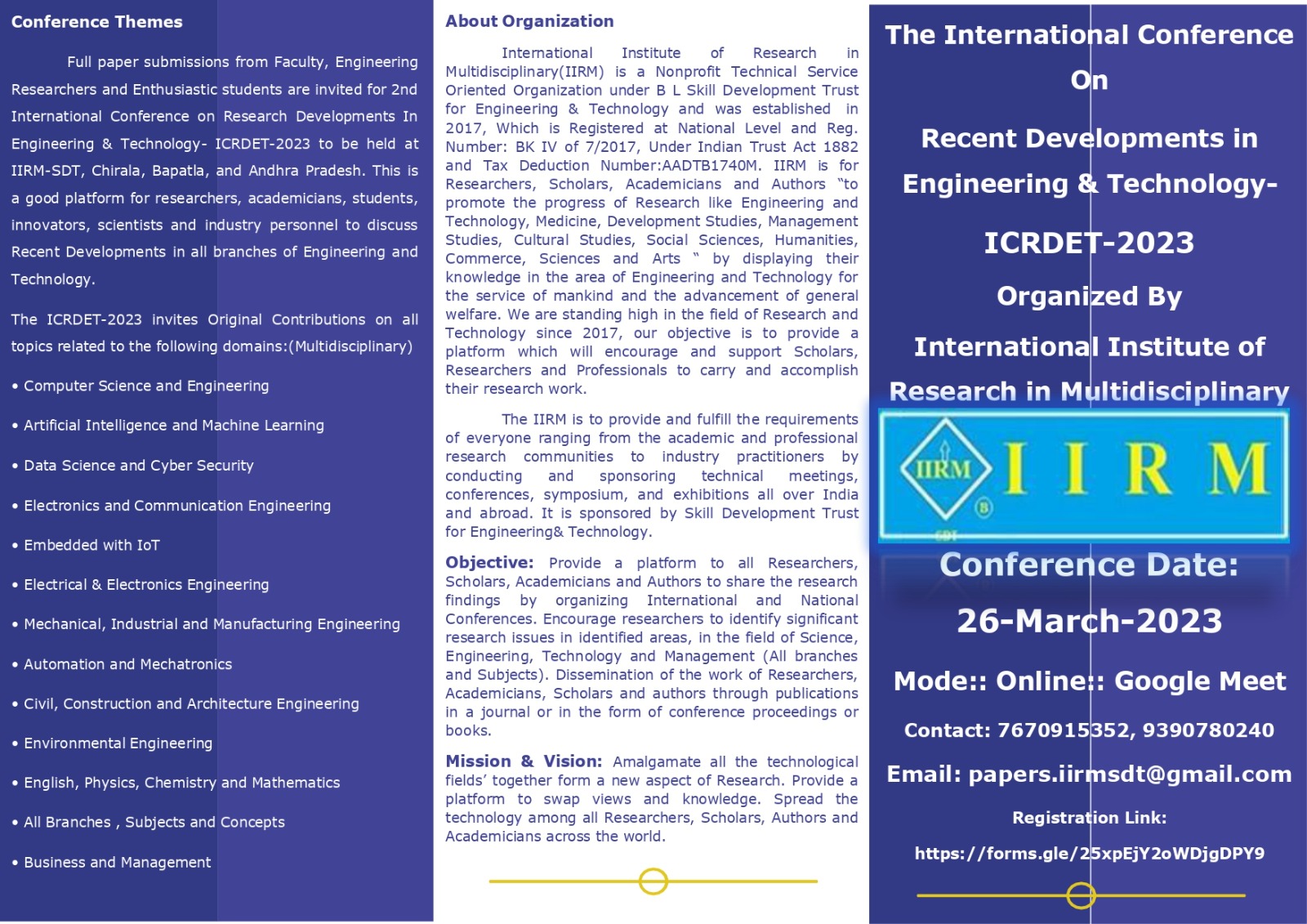 The International Conference On Recent Developments in Engineering and Technology ICRDET 2023