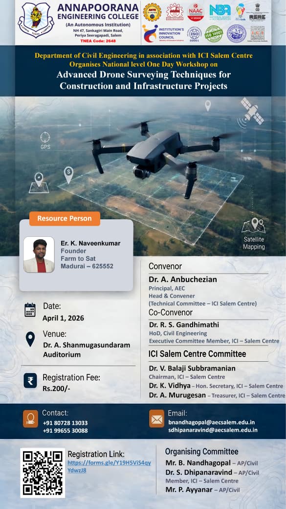 National-Level One-Day Workshop on Advanced Drone Surveying Techniques for Construction and Infrastructure Projects 2026 Workshop Poster 