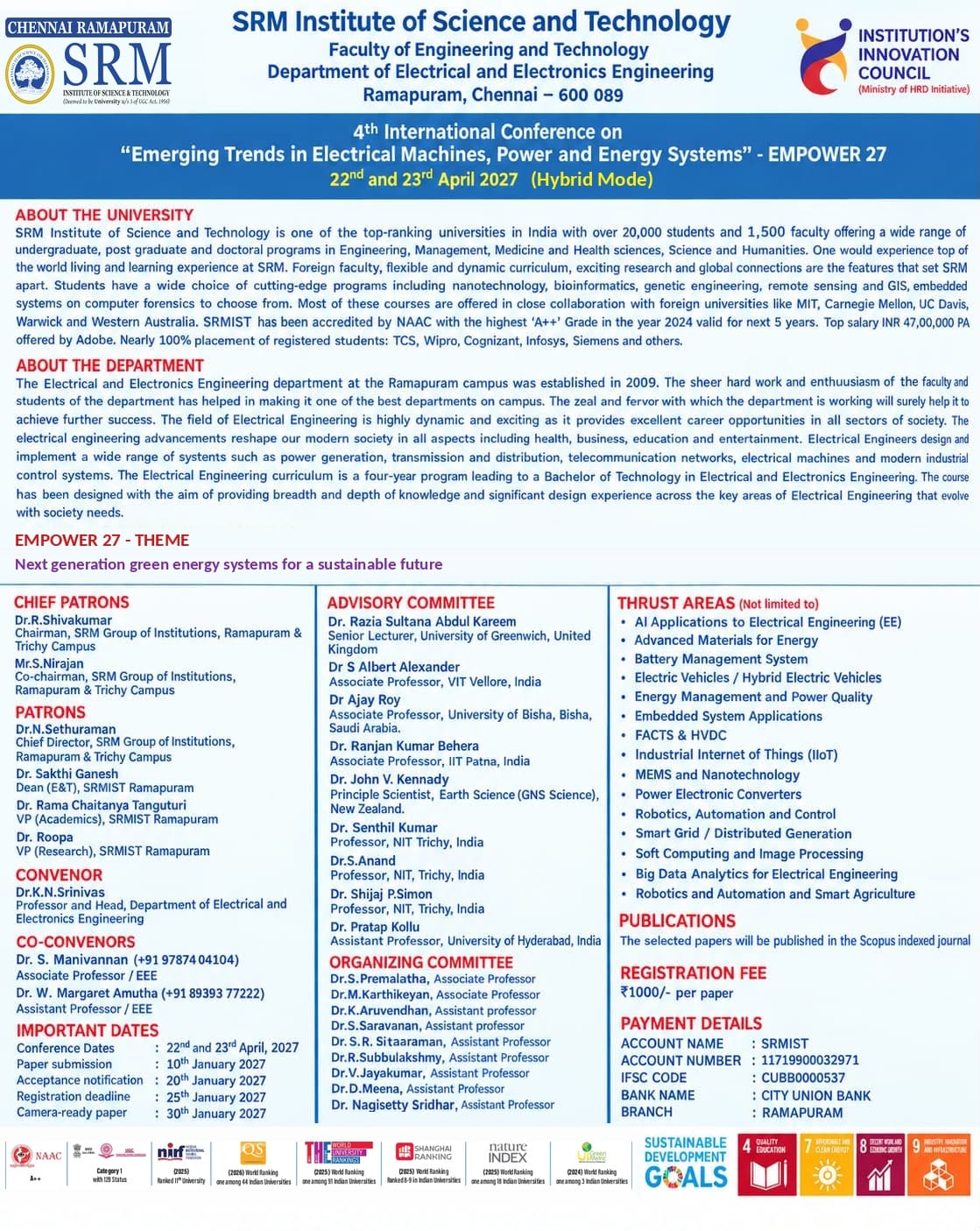 Fourth International Conference on “Emerging Trends in Electrical Machines, Power and Energy Systems (EMPOWER 27)